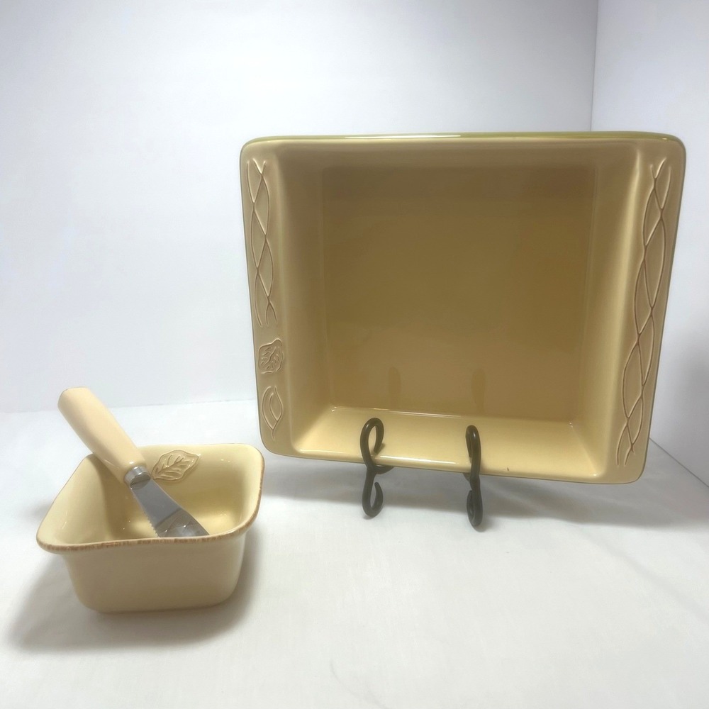 Tastefully‎ Simple Host Collection Bakeware Serving Set Yellow Stoneware Dish